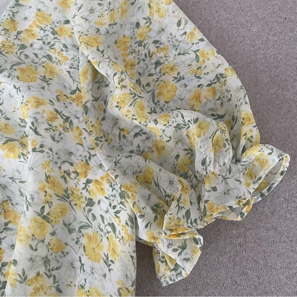 Lush Yellow Floral Print One Shoulder Sleeve Top Size Medium - Picture 5 of 8